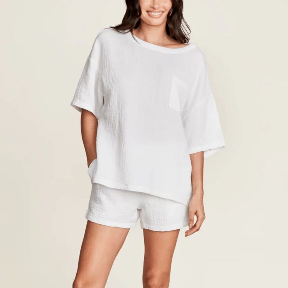 Barefoot Dreams NWT Malibu Collection Sun Soaked Crinkle Cotton Tee & Short Set